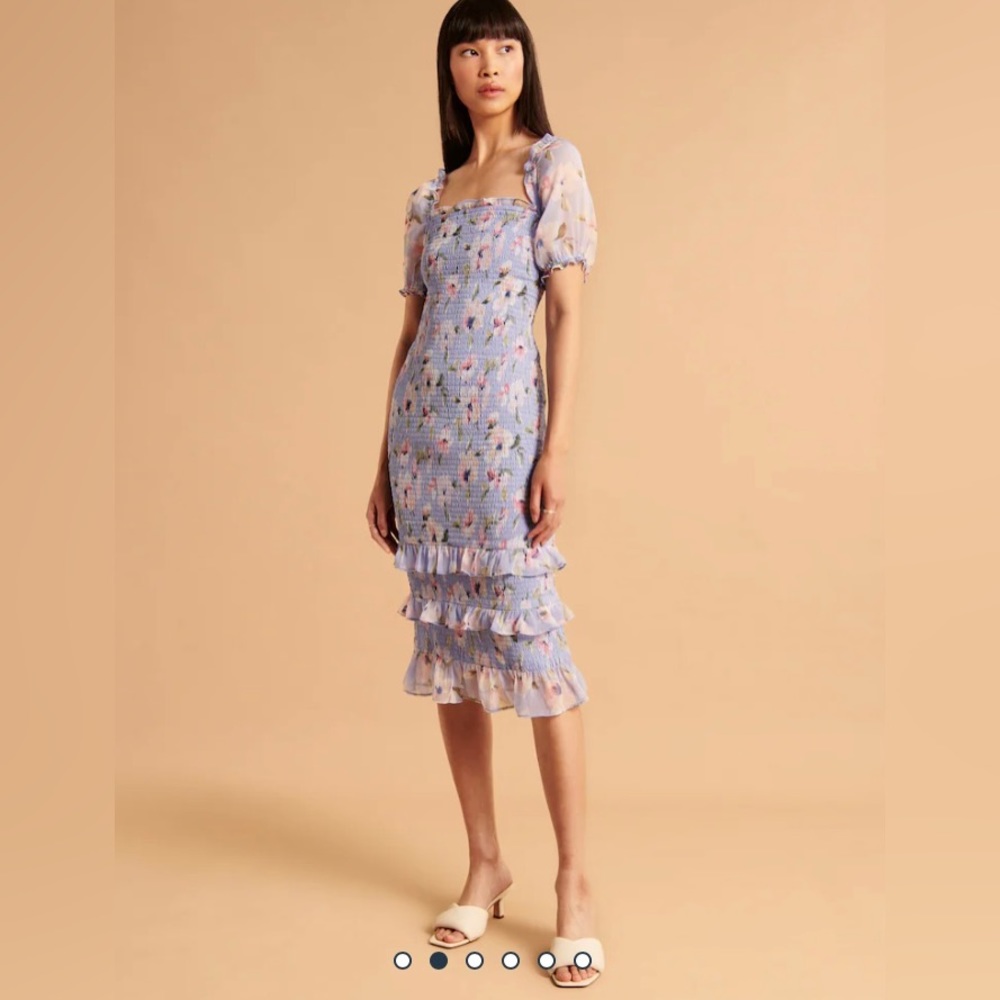 Abercrombie & Fitch Floral Smocked Puff Sleeve Midi Dress